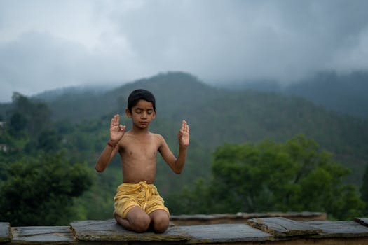 A person meditating in a peaceful environment