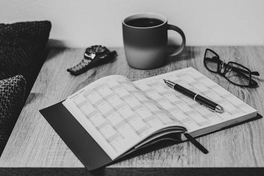 Image of a planner and coffee