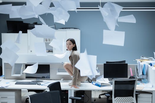 A cluttered desk representing chaos