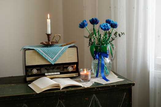 calm home office with blue and green decor